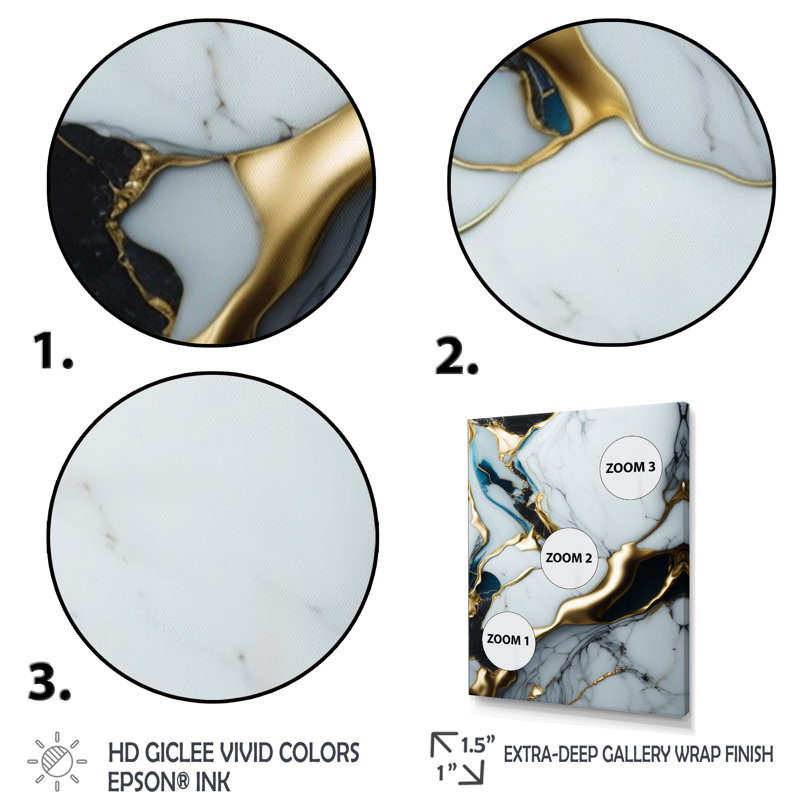 «Abstract Geode Gold and White Marble II», reproduction sur toile abstraite, H 20 po x l 12 po x P 1 po