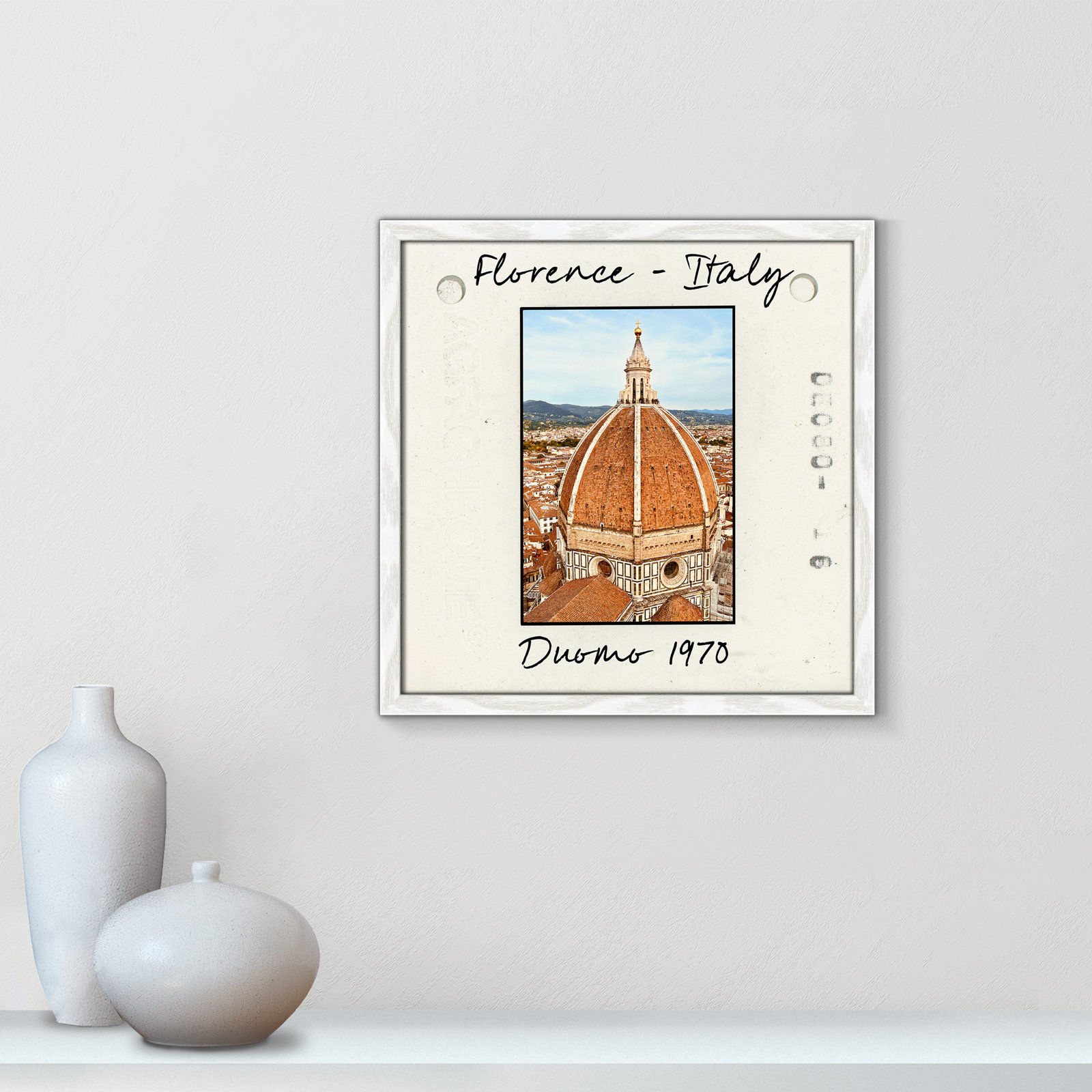 Travel Slide Collection "Florence, Italy - Duomo" Print, 17" H x 17" W x 0.75" D, White Single Picture Framed Paper
