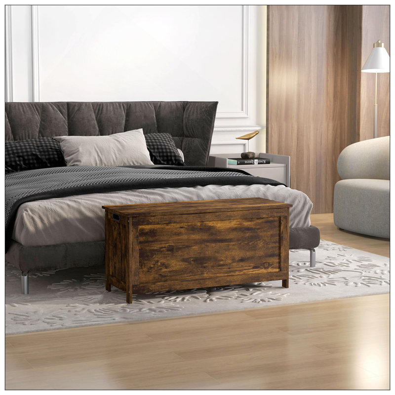 Coffre de rangement 39,4 po avec 2 charnières de sécurité, boîte en bois, Brun rustique