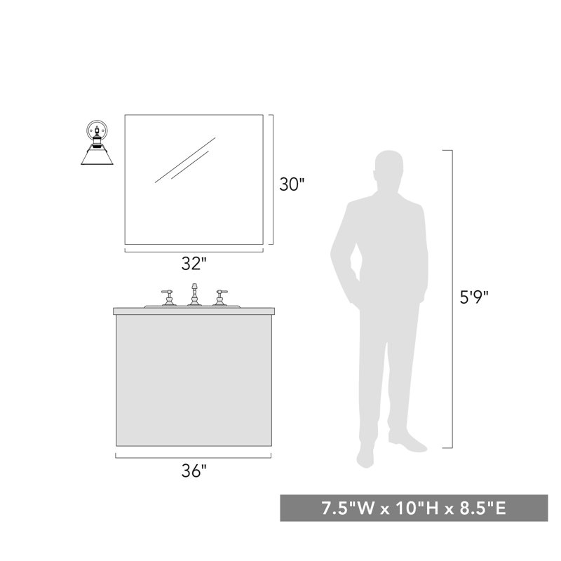Éclairage pour meuble-lavabo en acier à intensité variable Felda, Noir mat, Verre transparent, 1 lumières