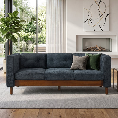78" Modern 3 Seater Chenille Sofa, Square Arm Tufted Couch with Rubberwood Legs, Multi-Cushion Upholstered Sofa for Living Room Apartment