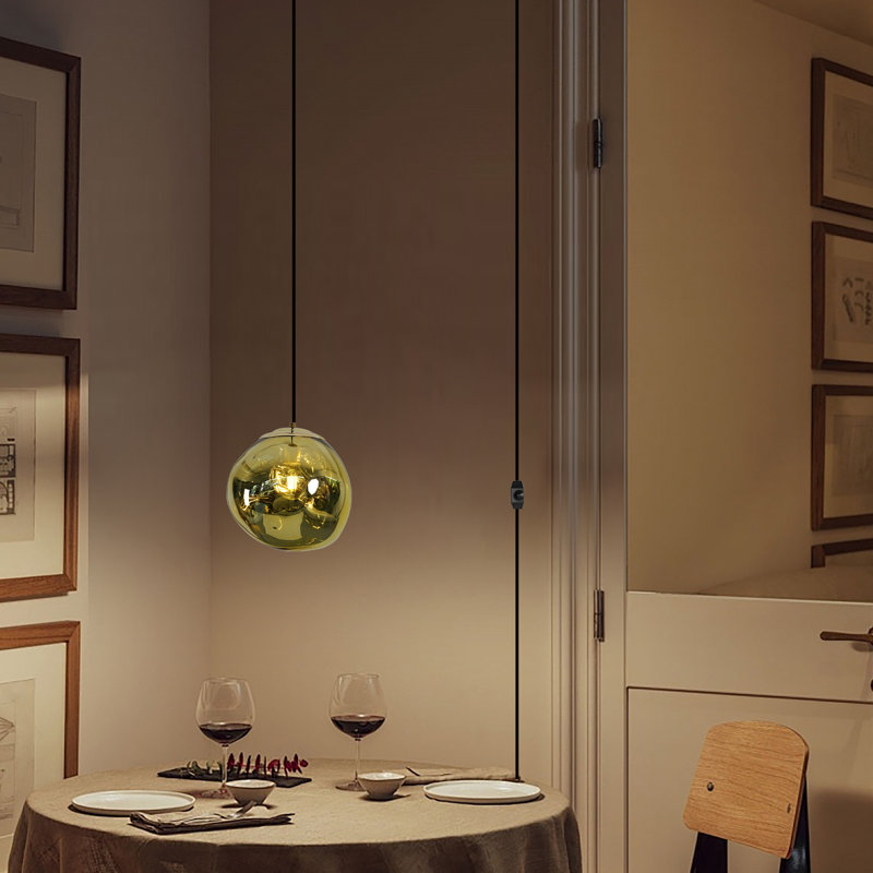 Suspension globe à cordon réglable - Abat-jour en PE doré avec effets miroir et lave, éclairage d'îlot pour chambre, décoration intérieure élégante