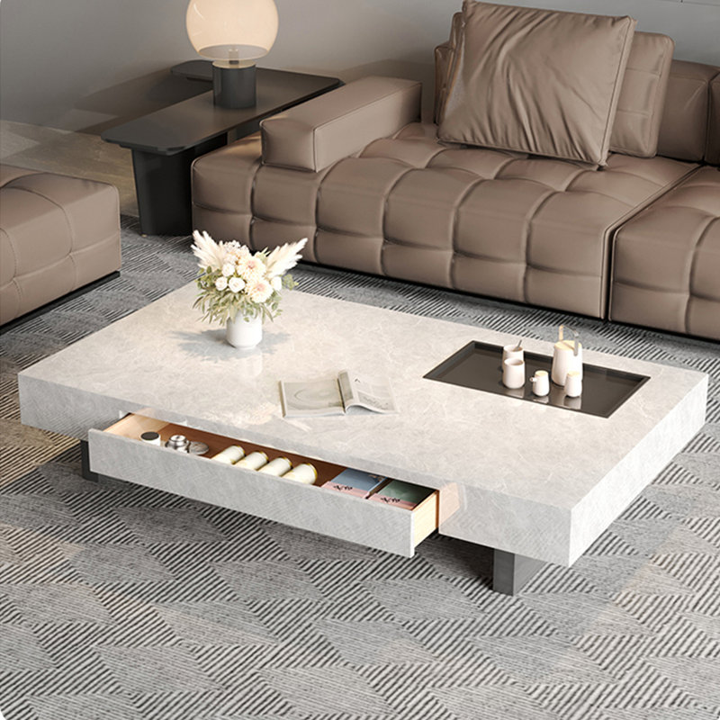 Simple rectangular rock slab floating coffee table, 13.8" H x 47.2" L x 23.6" W