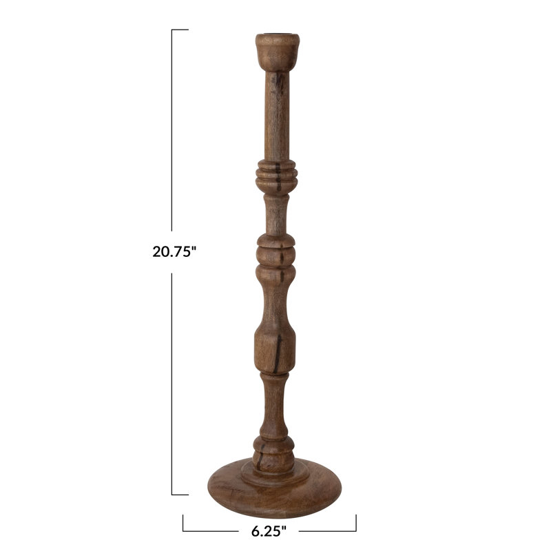 Turned Mango Wood Taper Candle Holder, 20.75" H x 6.25" W x 6.25" D