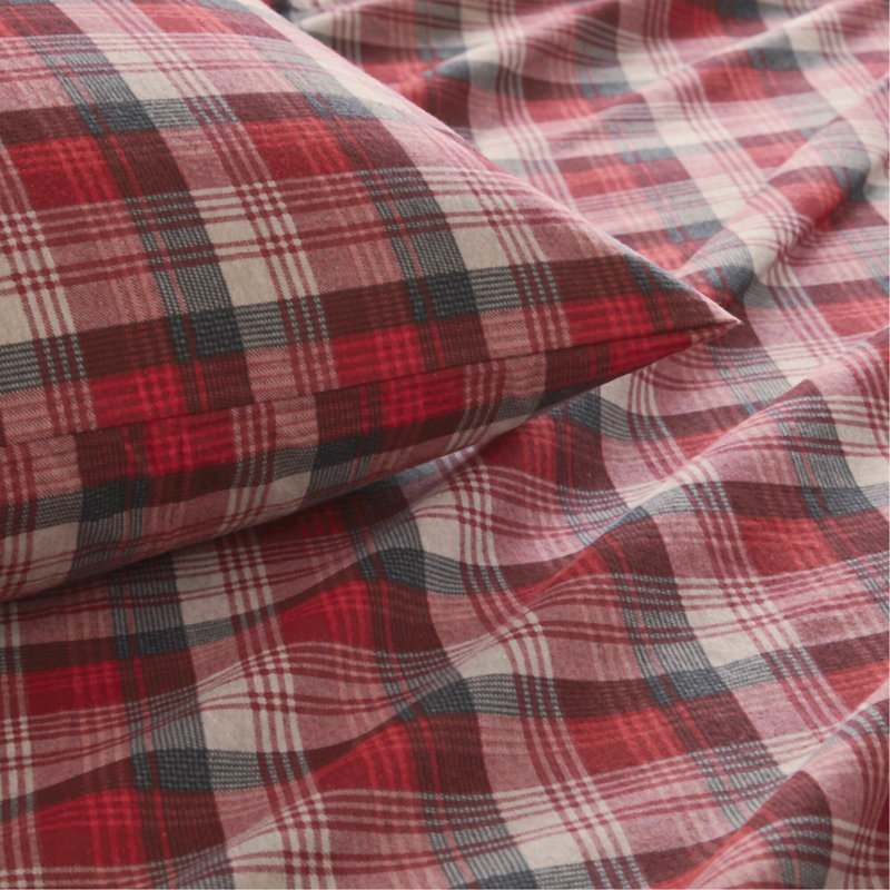 Ensemble de draps 3 pièces, Carreaux rouges, Couvre-lit simple + 2 pièces supplémentaires