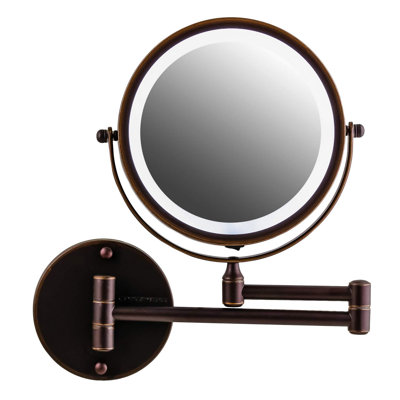 OVENTE 7" Lighted Wall Mount Makeup Mirror with 1X/7X Magnification, Cordless Double Sided Magnifying Round Vanity Mirror, 360° Swivel Design, Extendable and Folding Arm, Nickel Brushed MFW70BR1X7X