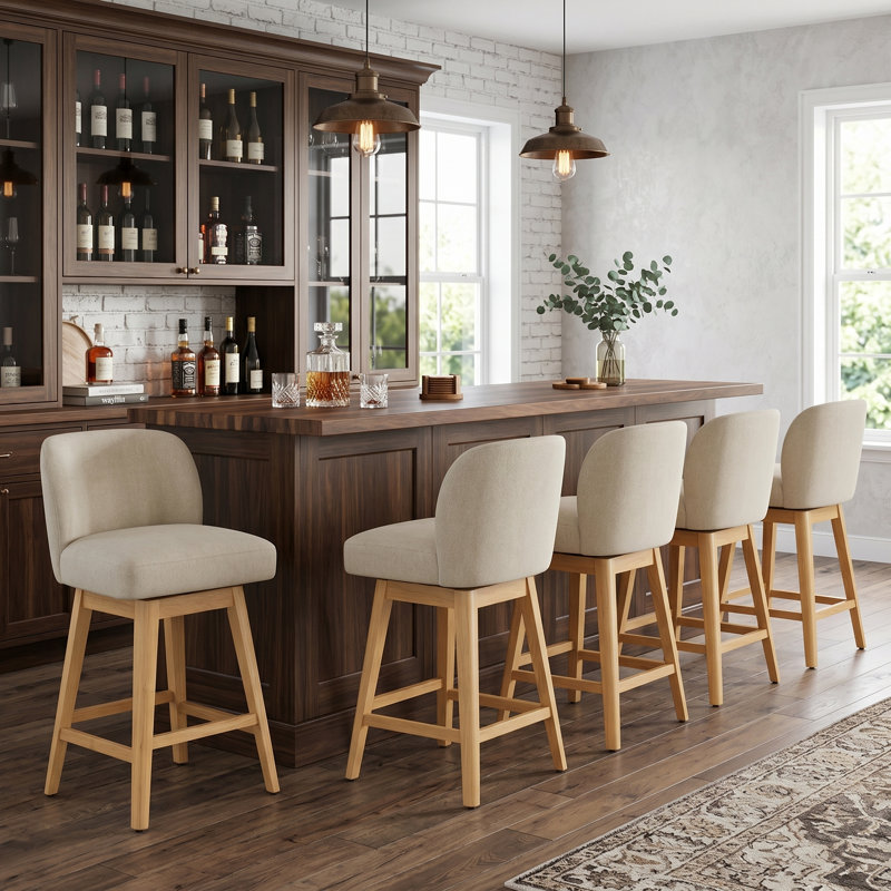 Modern Swivel Counter Stool, Sand Polyester
