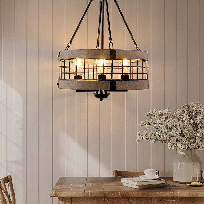 Berlin 4 - Light Dimmable Drum Chandelier, Black/Brown
