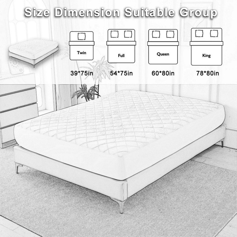 Protège-matelas imperméable à motif de losanges, Blanc, Twin