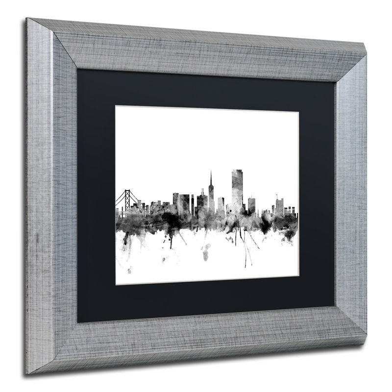 « san francisco city horizon b&w », reproduction d’impression sur toile encadrée, H 11 po x l 14 po x P 0,5 po