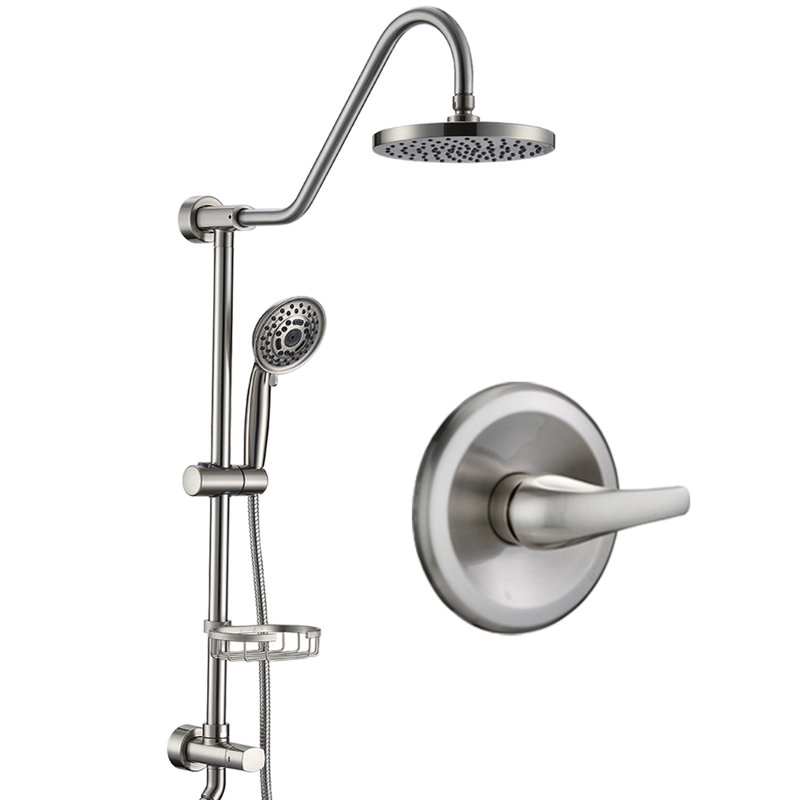 Douche en nickel brossé avec douchette et tête de pluie - équipement anti-corrosion réglable à la main, Nickel brossé