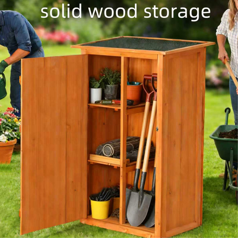 Bois, remise de jardin, toit plat, porte verrouillable, conception imperméable, pelouse, ferme, jaune, tablettes extérieures réglables, terrasse, terre ferme, multifonctionnel