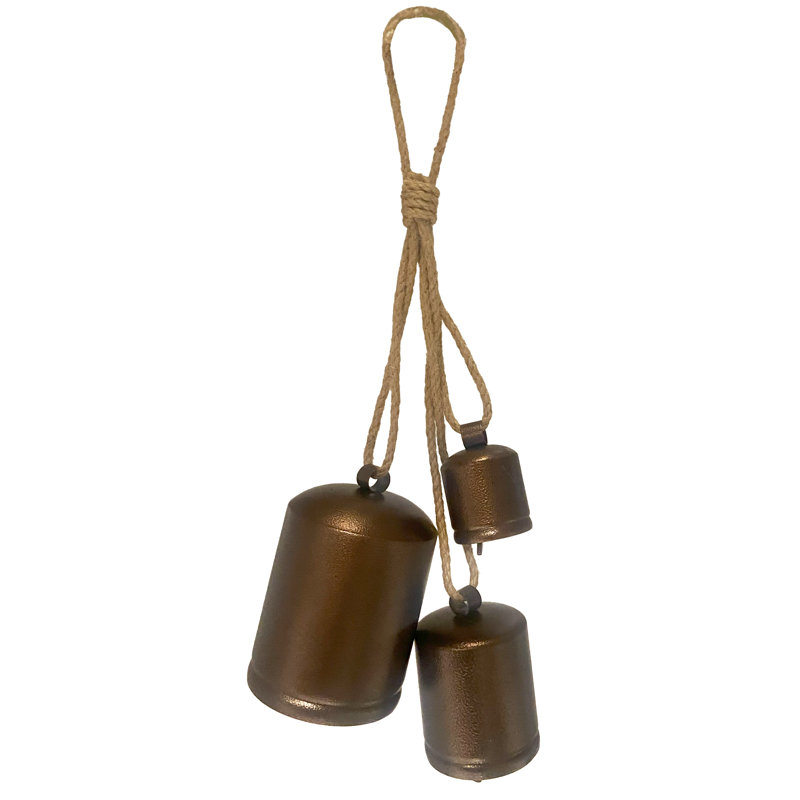  Group of 3 Hanging Jingle Bells Assorted Sizes, Antique Bronze, Bronze