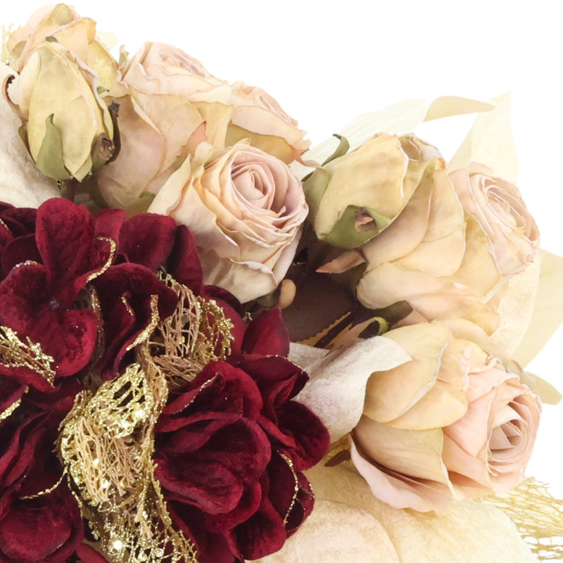Hydrangea and Magonlia Leaf Holiday Centerpiece, Burgundy