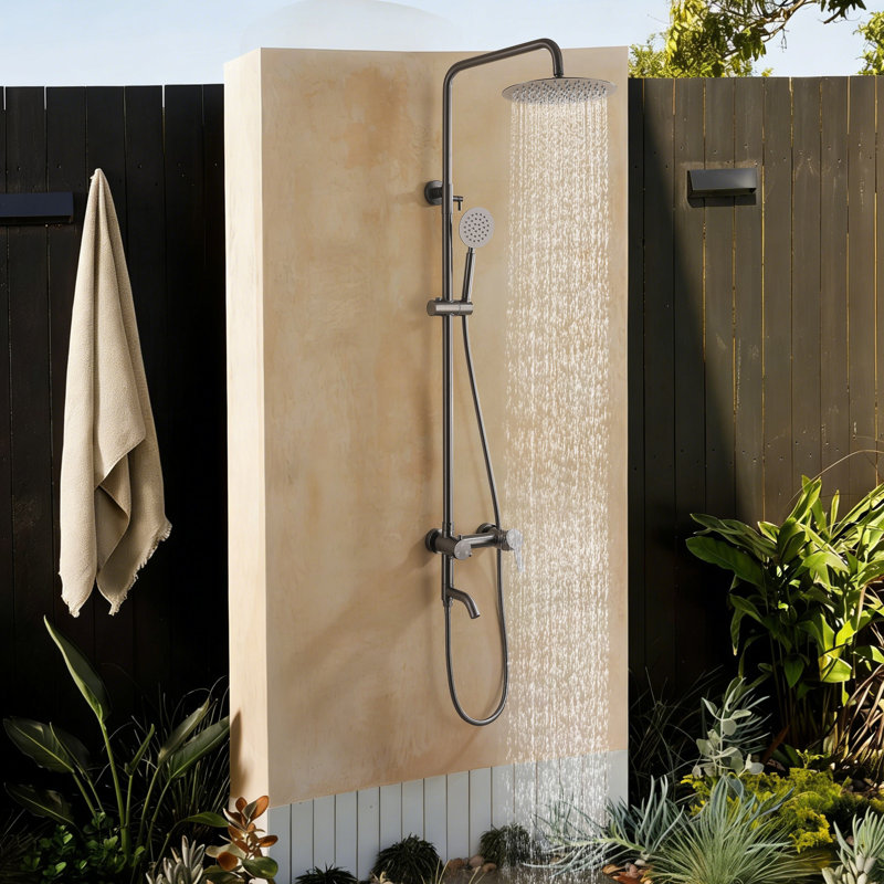 Douche d'extérieur murale 47 pouces en acier inoxydable 304 à 47 fonctions avec bec de lavage des pieds, Gris bronze