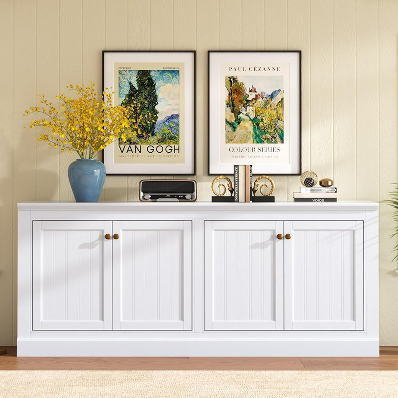 Farmhouse Sideboard Buffet Cabinet With Barn Doors, Console Table With Adjustable Shelves – White