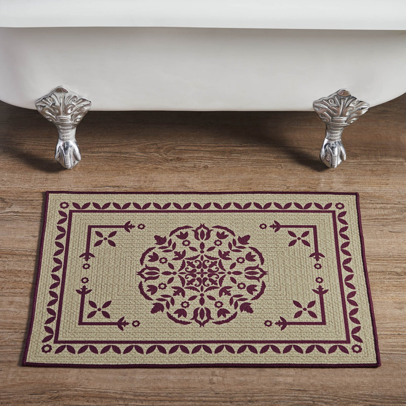 Custom House Tan Jacquard Polyester Bathmat, Burgundy, 20"W x 30"L