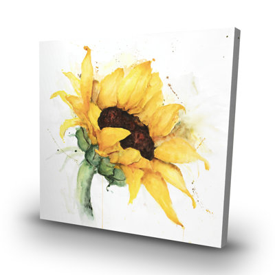 Watercolor sunflower with paint splash - 32"x32" art on canvas