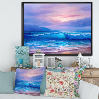 " Golden Sunset Over The Sea By The Beach " Painting Print
