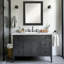 Miroir mural de salle de bain incliné noir biseauté-120429708-120429706
