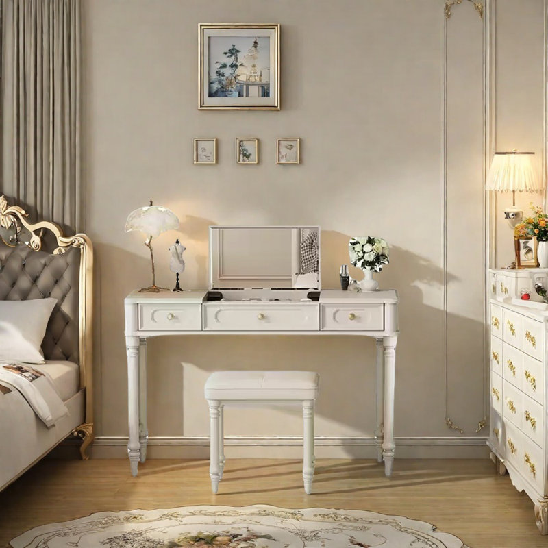 Coiffeuse en bois massif de style crème