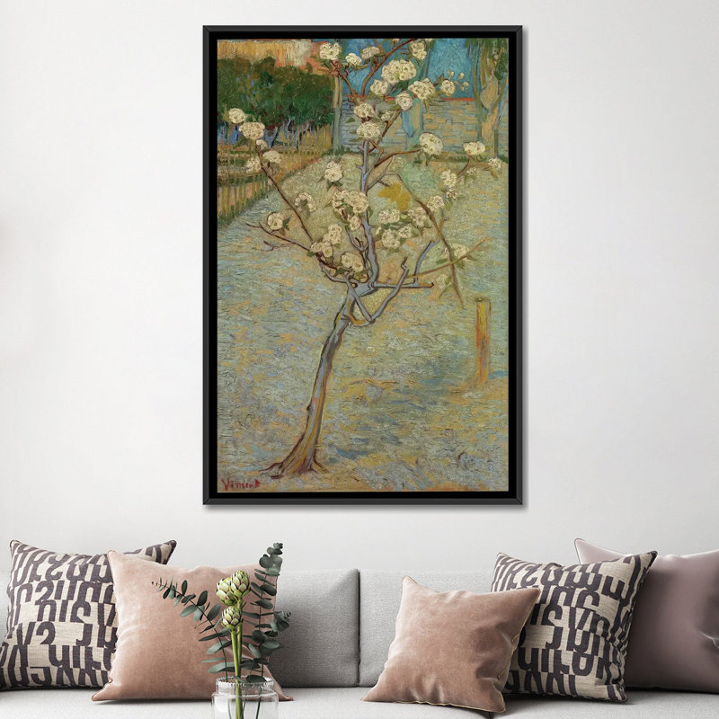 Petit poirier en fleurs, 1888 par Vincent Van Gogh - reproduction, Toile avec cadre noir, H 8 po x l 26 po x P 18 po