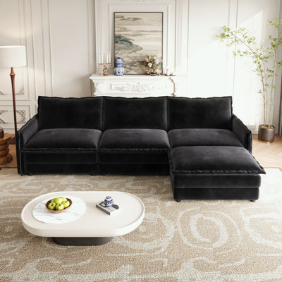 3-Seater L Shaped Couch Set with Movable Footrest and 3 cushions
