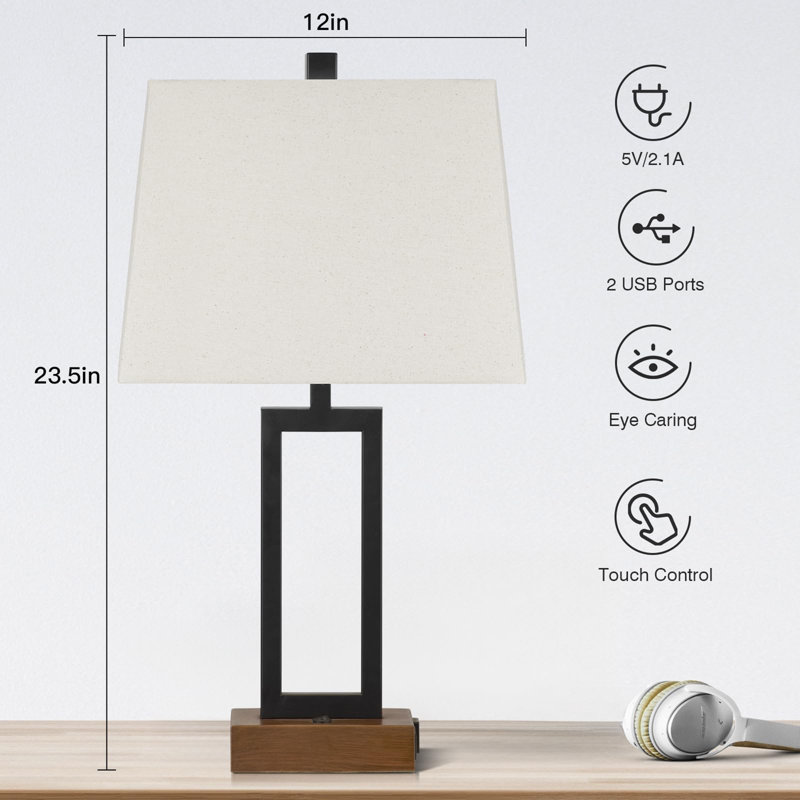 23.5" Touch Control Table Lamps, Black/Brown, Beige