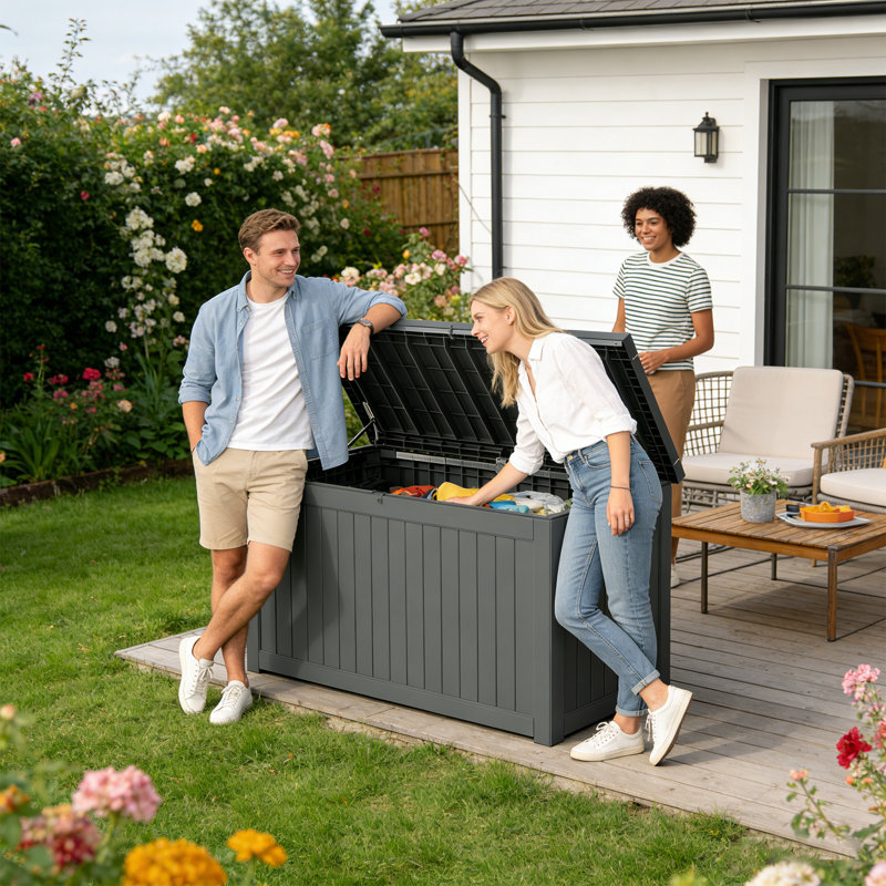 Très grand coffre de rangement extérieur pour terrasse 260 gallons (noir), Noir