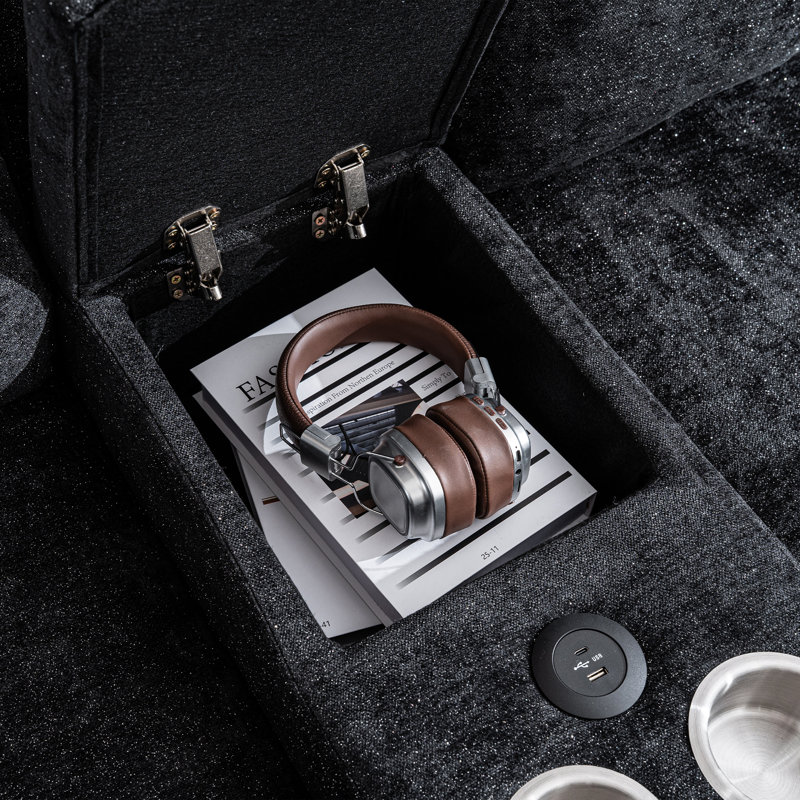 Canapé multifonctionnel en U avec rangement et ports USB Covehill 125,9 ", Noir