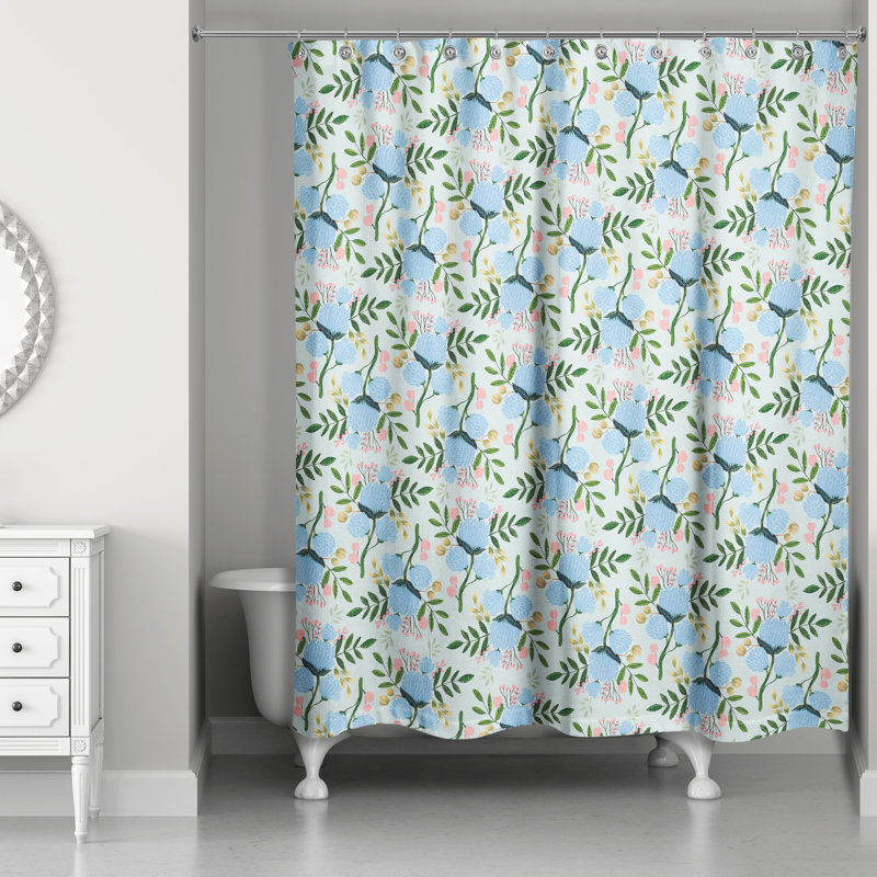 Rideau de douche simple floral Criswell, Bleu