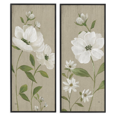 «Cottage Blossoms on Beige», ensemble de 2 estampes numériques par Nan