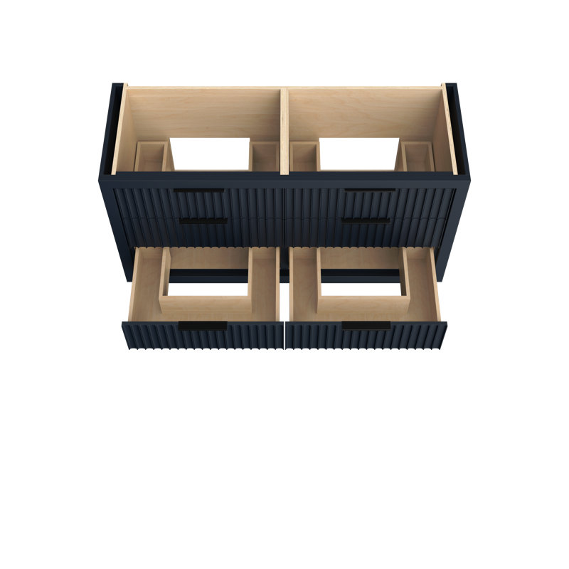 Lecrieú Double Drawer Bath Vanity, Hague Blue, Matte Black, 60"