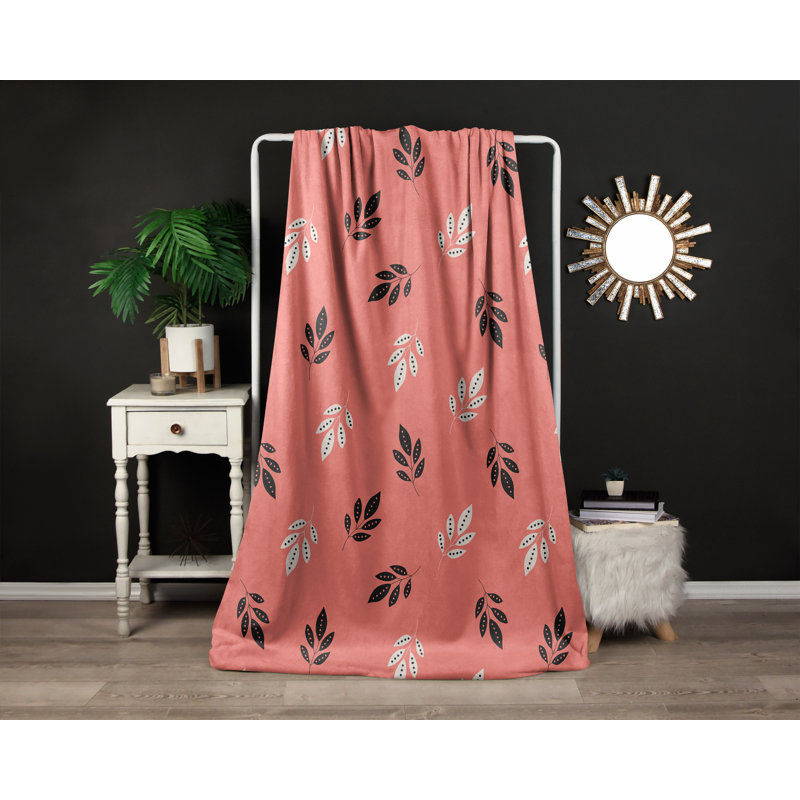 Throw Blanket, 68" W x 80" L, Floral/Abstract, Pink/Black/White