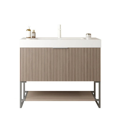 Pizzurro 36''Striped  Freestanding Single Bathroom Vanity with Solid Surface Top
