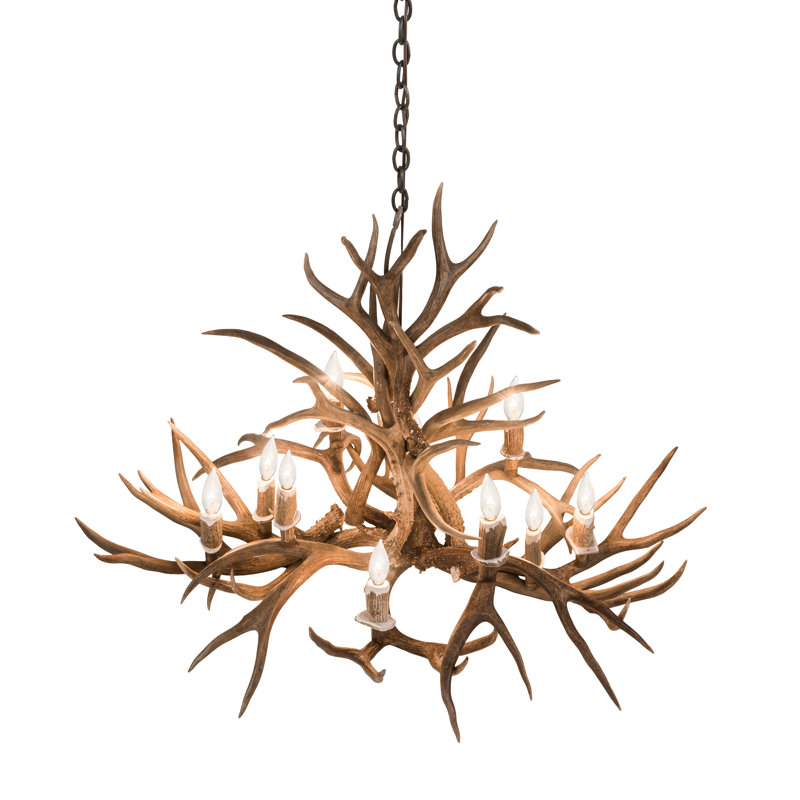 Antique Copper 10-Light Antler Empire Chandelier