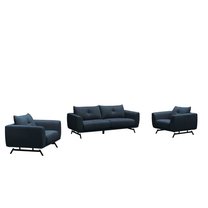Aniye 3 Piece Standard Living Room Set, Navy Polyester