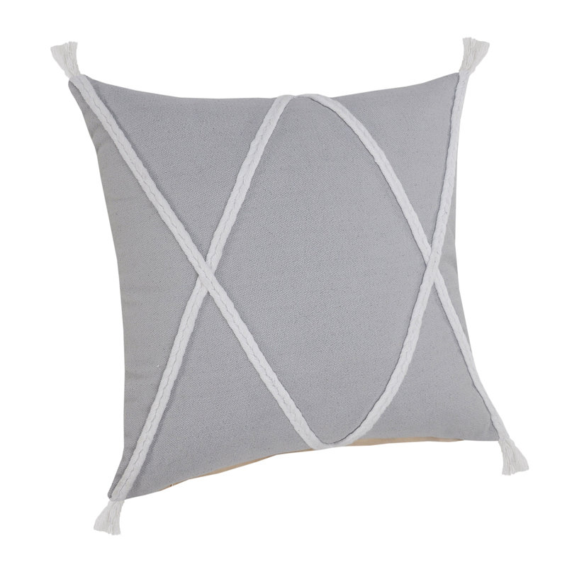 Housse de coussin décoratif à rayures 100% coton faite à la main Coastal, Gris clair / Blanc, Polyester/ Bourre en polyester
