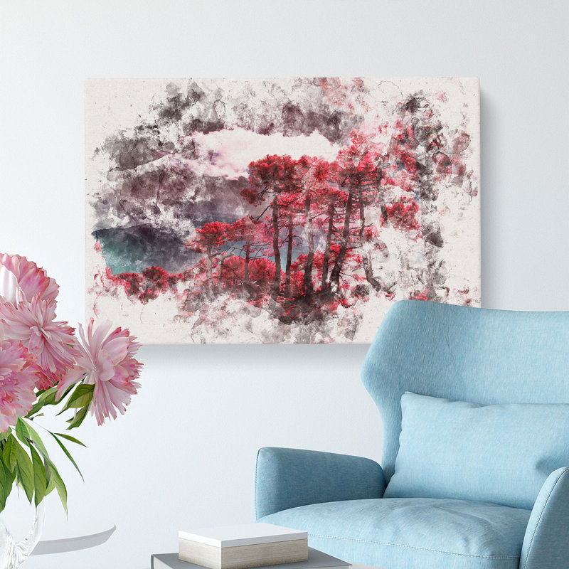 Plum Forest Watercolour - Wrapped Canvas, 60cm H x 91cm W x 3cm D