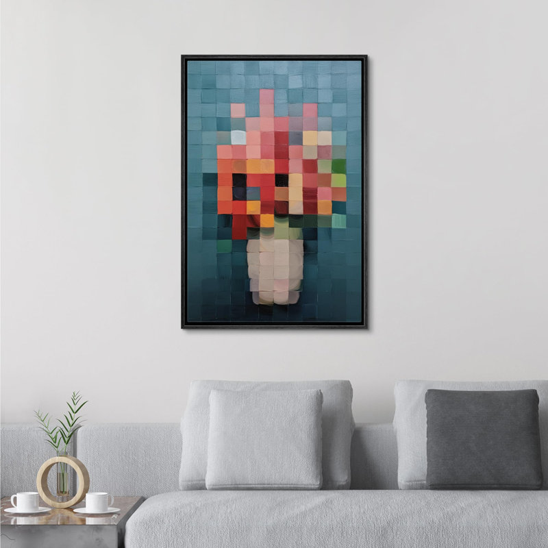 Bouquet floral dans un vase, encadré sur toile, H 24 po x l 16 po, Noir