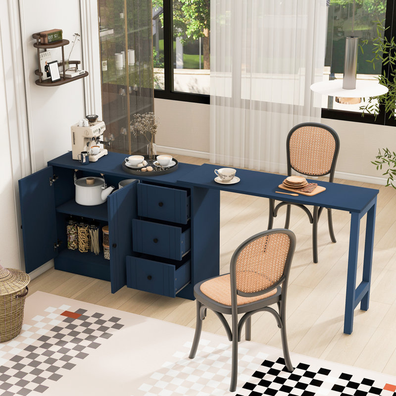 Îlot de cuisine avec table extensible, Bleu