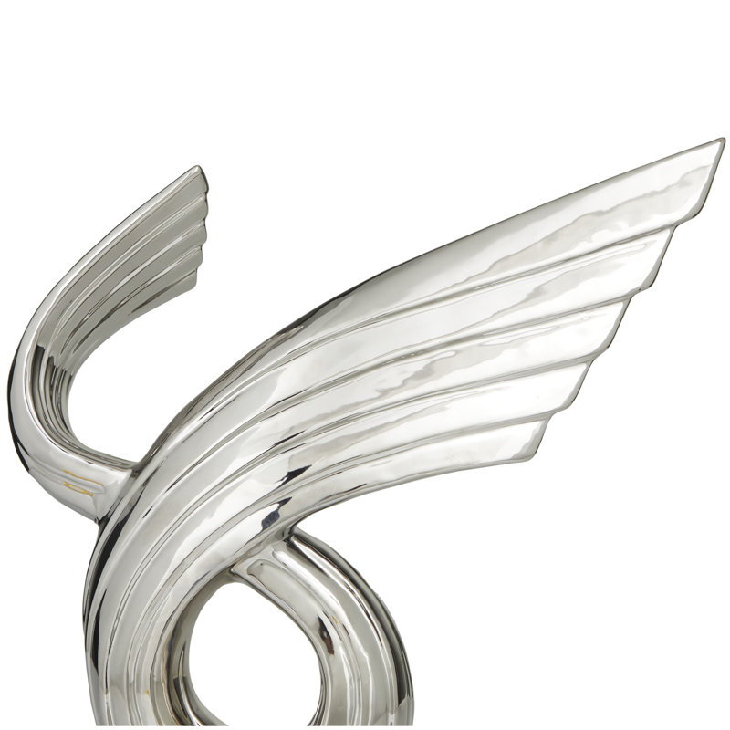 Porcelain Ceramic Wing Abstract Decorative Sculpture with Base, Silver