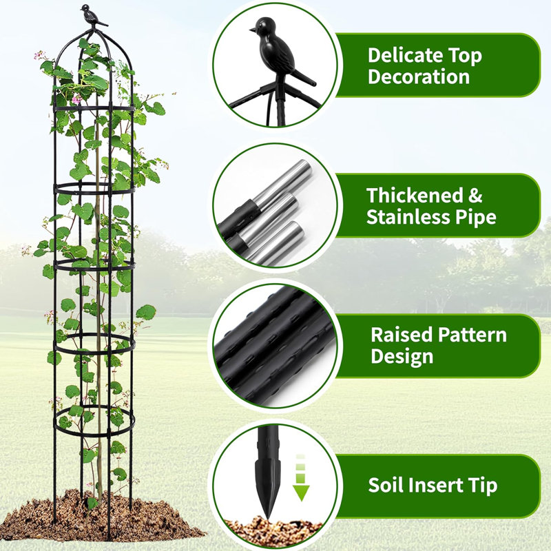 Ensemble de 2 treillis obélisque de jardin de 6,7 pi pour plantes grimpantes, support de plante réglable en métal à 5 niveaux