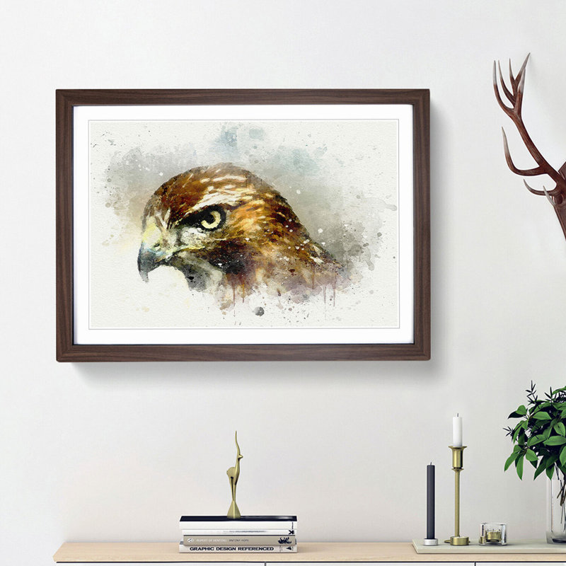 Hawk in Abstract - Picture Frame Graphic Art Print, 62cm H x 87cm W x 2cm D, Walnut Framed