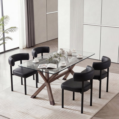 Modern Upholstered Faux Leather Dining Chairs with Curved Backrest and Metal Legs (Set of 2)