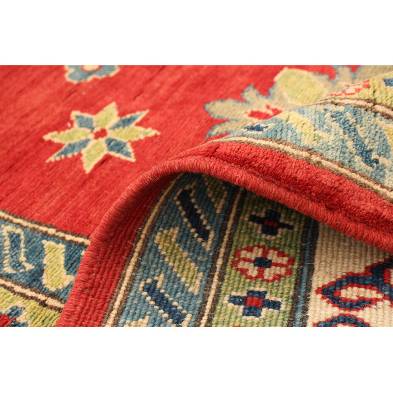 Tapis unique en laine noué à la main style ouzbé des années 2010 de 6 pi 8 po x 9 pi 7 po rouge Araina