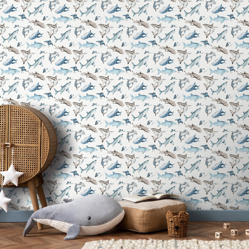Kids and Teens Collection Sharks Wallpaper Roll, Blue