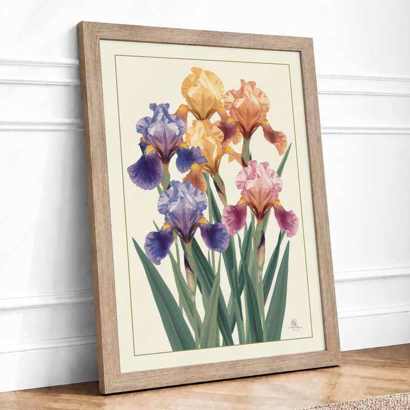 Iris Garden Botanical - Framed Print, A1 - 84.1 x 59.4 cm, Oak