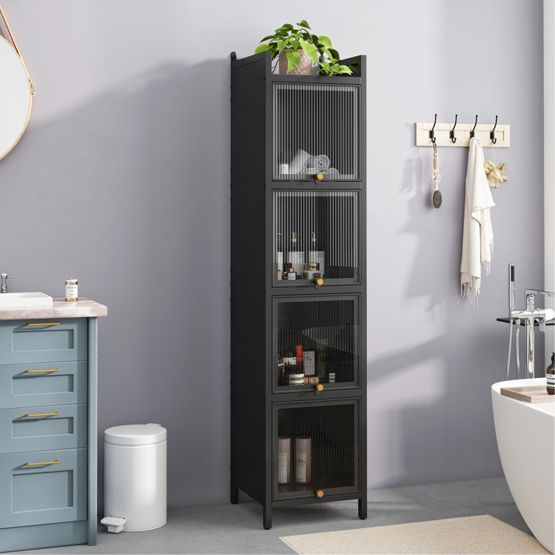 Cabinet with Featuring Four-tier Storage, Black