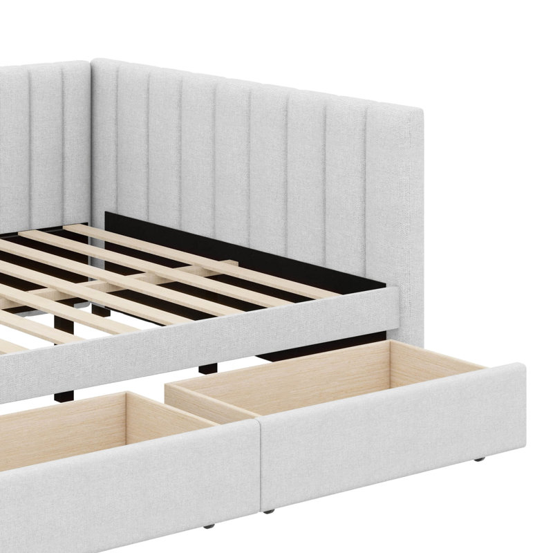 Full-Size Upholstered Daybed With Two Spacious Built-In Storage Drawers, Beige